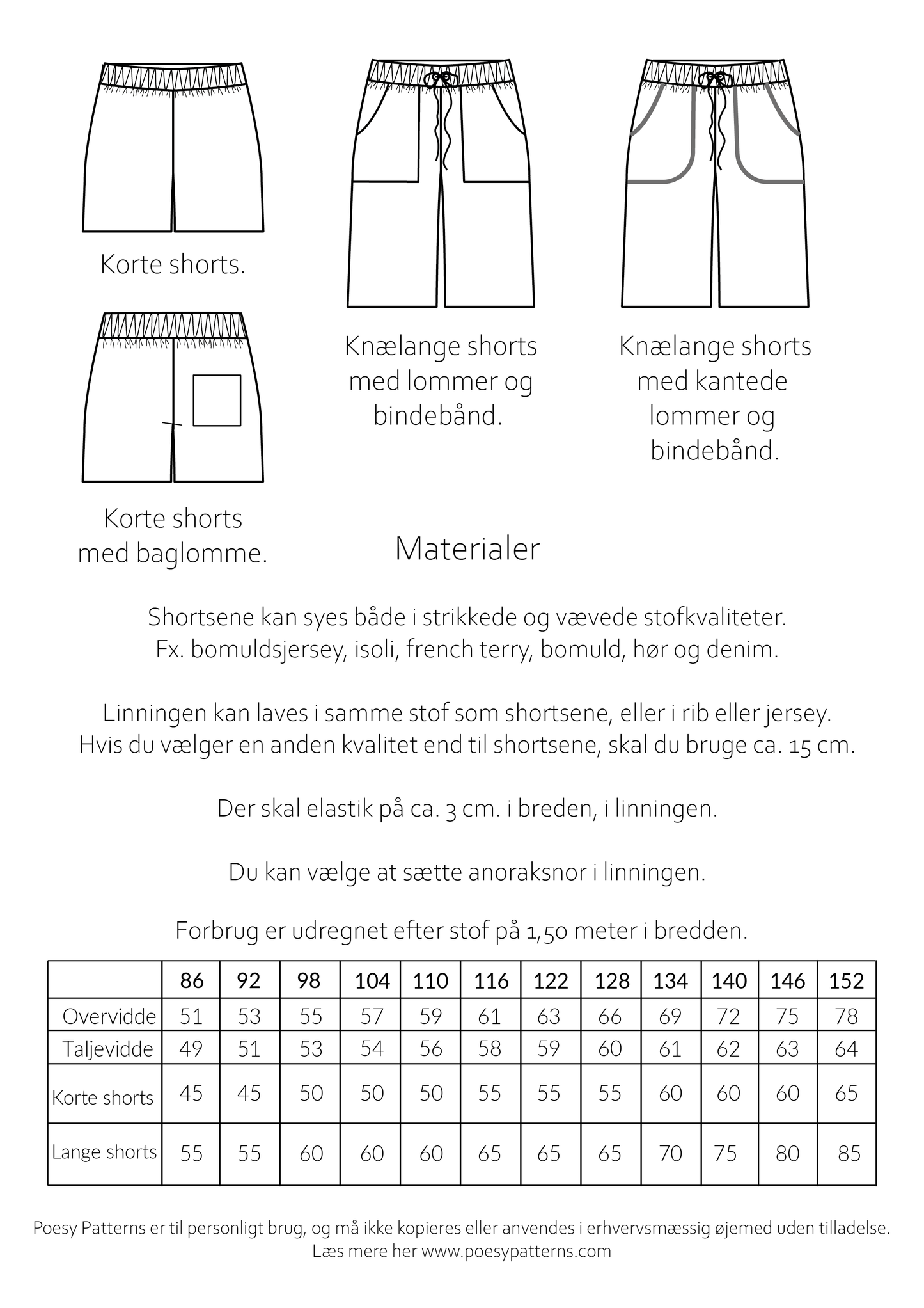 Shorts korte og lange 128